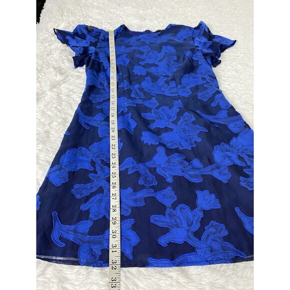House of Harlow 1960 Mini Dress Size M Blue Floral Semi Sheer Sleeves Wedding - Picture 3 of 13
